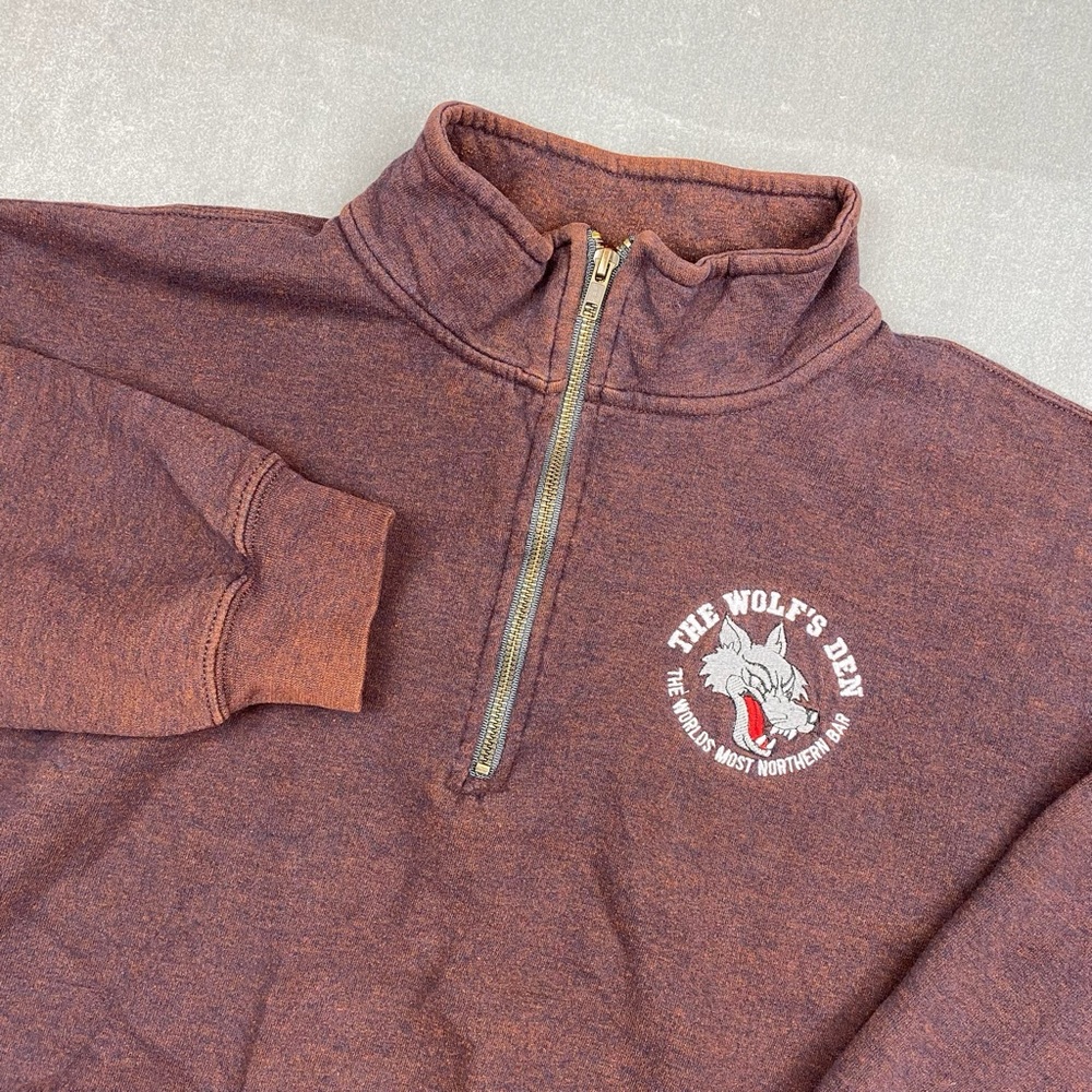 VTG Wolf’s Den Quarter‎ Zip Sweatshirt Brown Graphic Men’s Medium